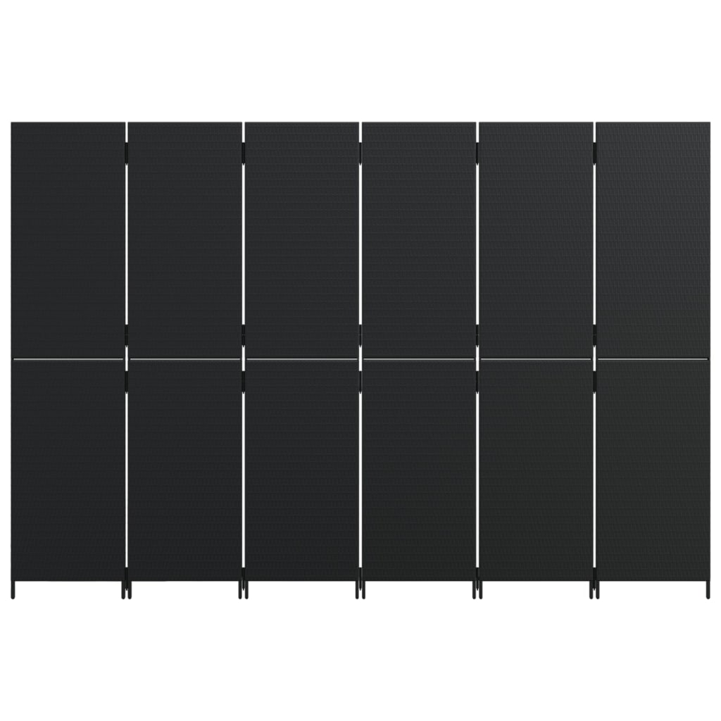 vidaXL Paraván 6 panelov čierny polyratan