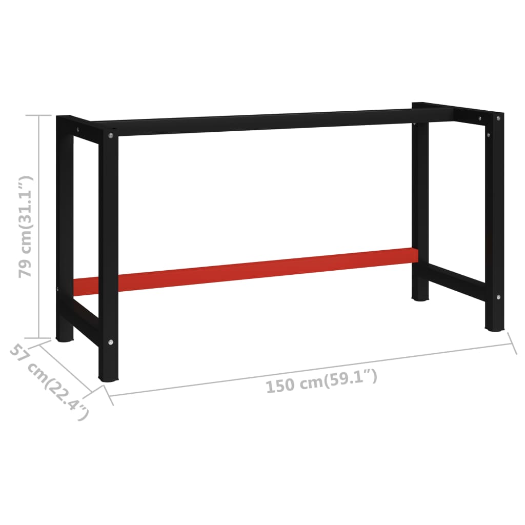 vidaXL Rám na pracovný stôl kovový 150x57x79 cm čierno-červený