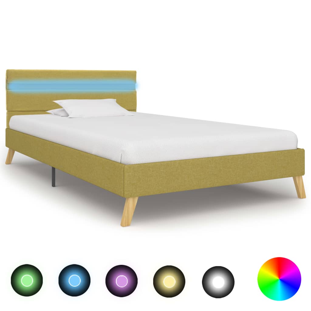 vidaXL Rám postele s LED svetlom zelený 90x200 cm látkový