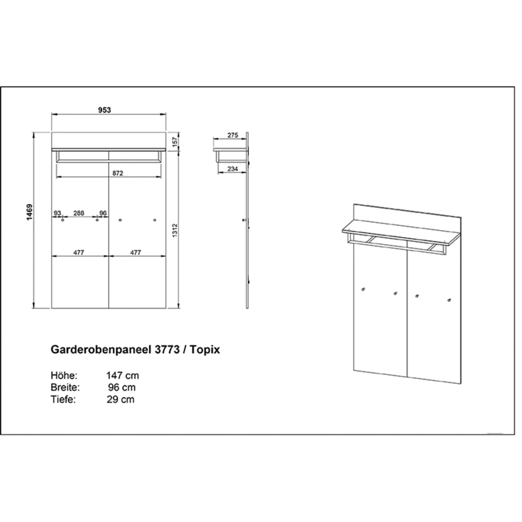 Germania Vešiakový panel Topix 96x29x147 cm biely a betónový
