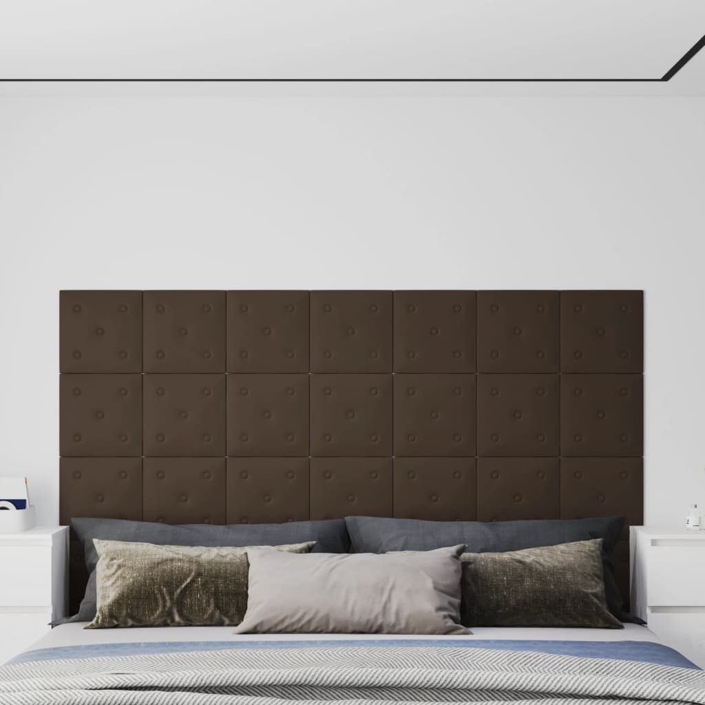 vidaXL Nástenné panely 12 ks hnedé 30x30 cm umelá koža 1,08 m²