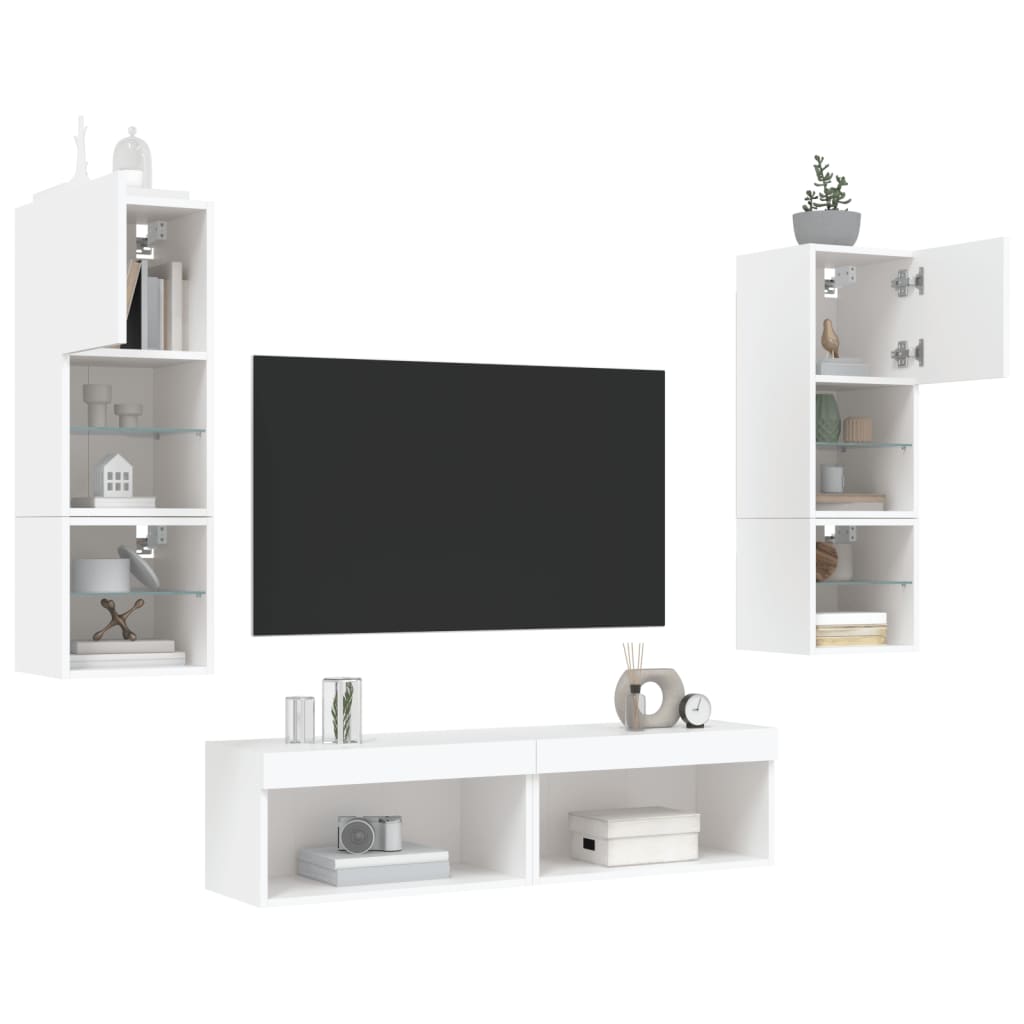 vidaXL 6-dielne TV nástenné skrinky s LED biele kompozitné drevo