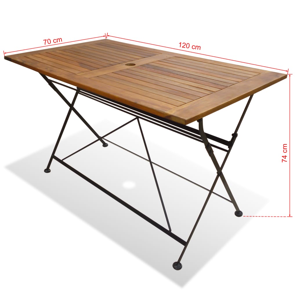 vidaXL Skladací záhradný stôl 120x70x74 cm, akáciový masív