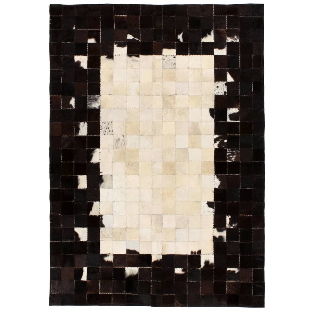 vidaXL Koberec z kúskov pravej kože, 80x150 cm, štvorcový, čierno-biely