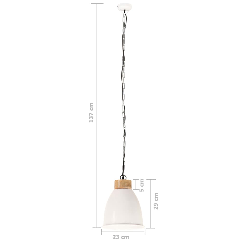 vidaXL Industriálna závesná lampa biela železo a masívne drevo 23 cm E27