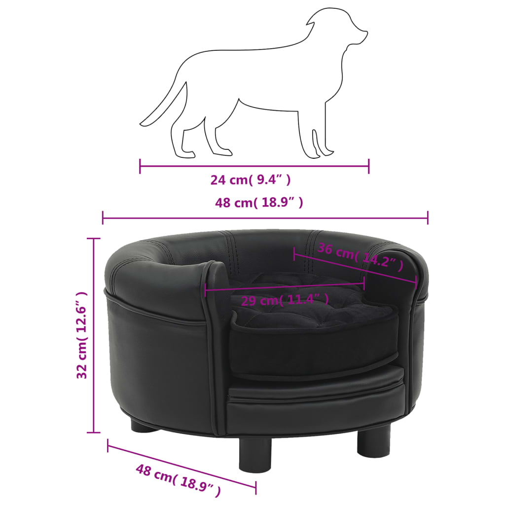 vidaXL Pohovka pre psa, čierna 48x48x32 cm, plyš a umelá koža