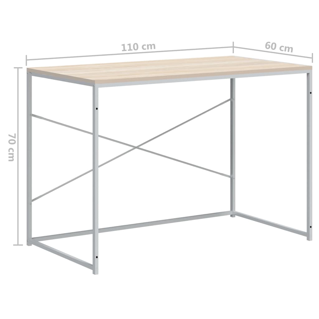 vidaXL Počítačový stôl biely a dubový 110x60x70 cm drevotrieska