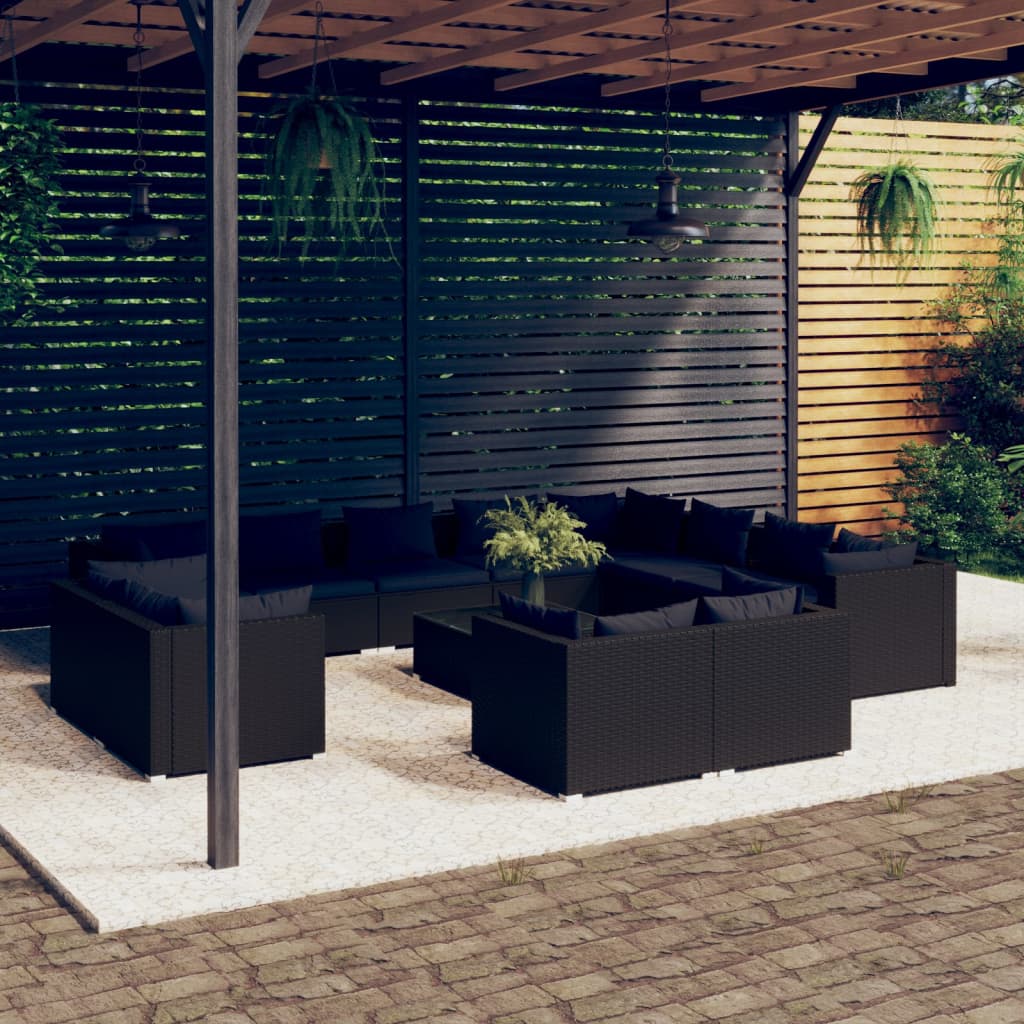 vidaXL 13-dielna záhradná sedacia súprava a podložky polyratan čierna