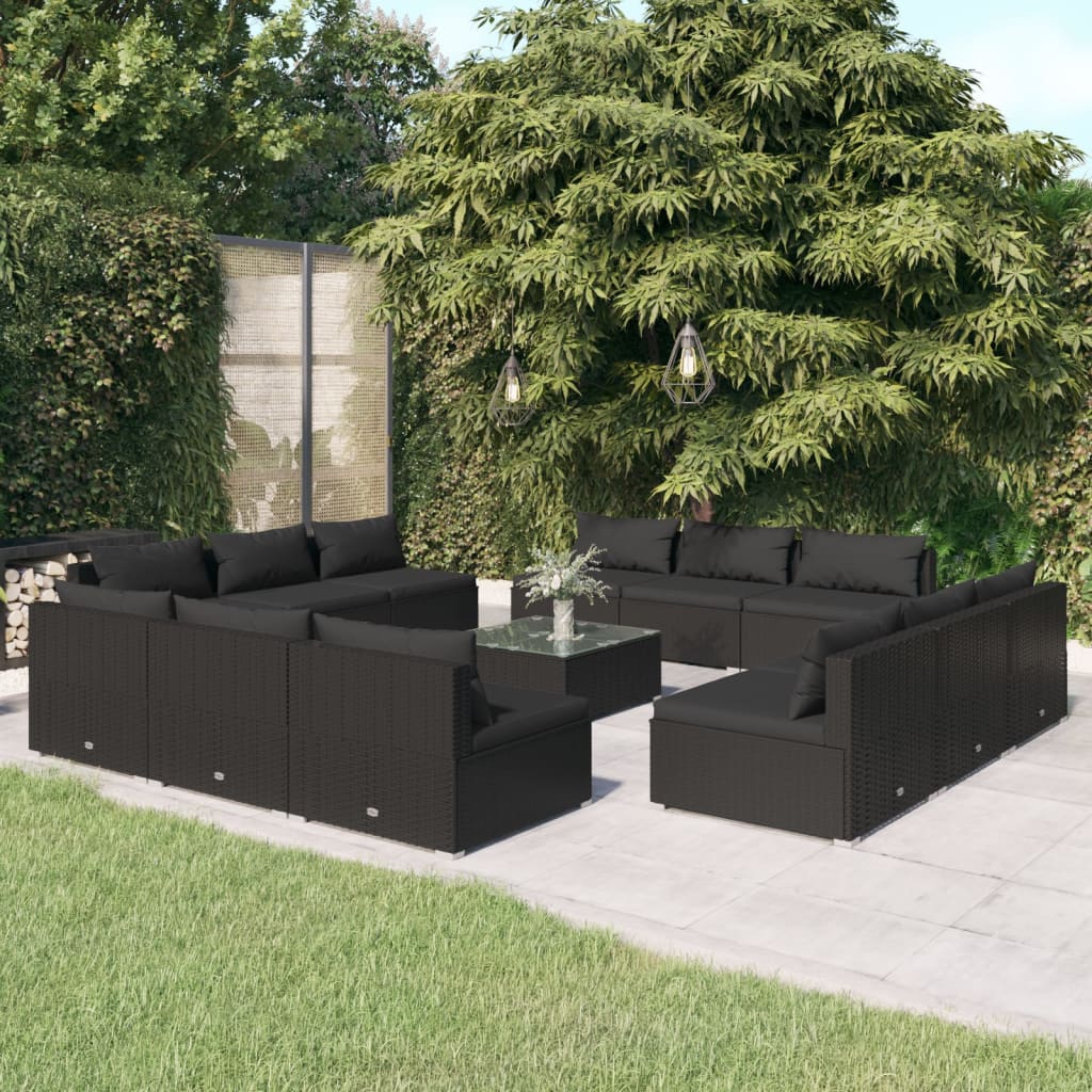 vidaXL 13-dielna záhradná sedacia súprava s vankúšmi polyratan čierna