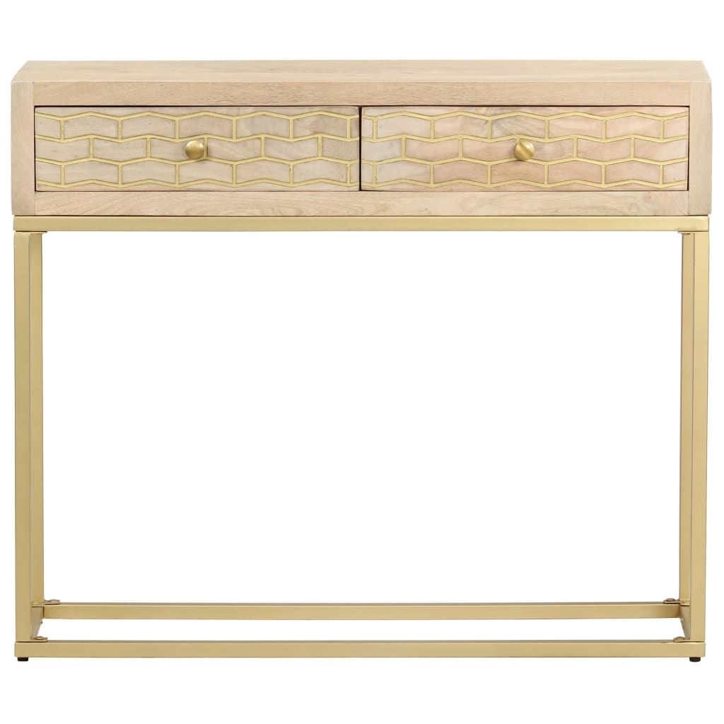 vidaXL Konzolový stolík zlatý 90x30x75 cm masívne mangovníkové drevo