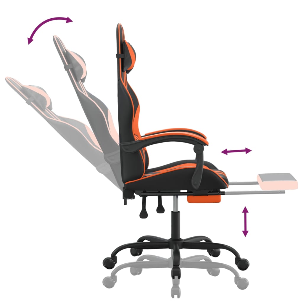 vidaXL Otočná herná stolička s podnožkou čierna a oranžová umelá koža