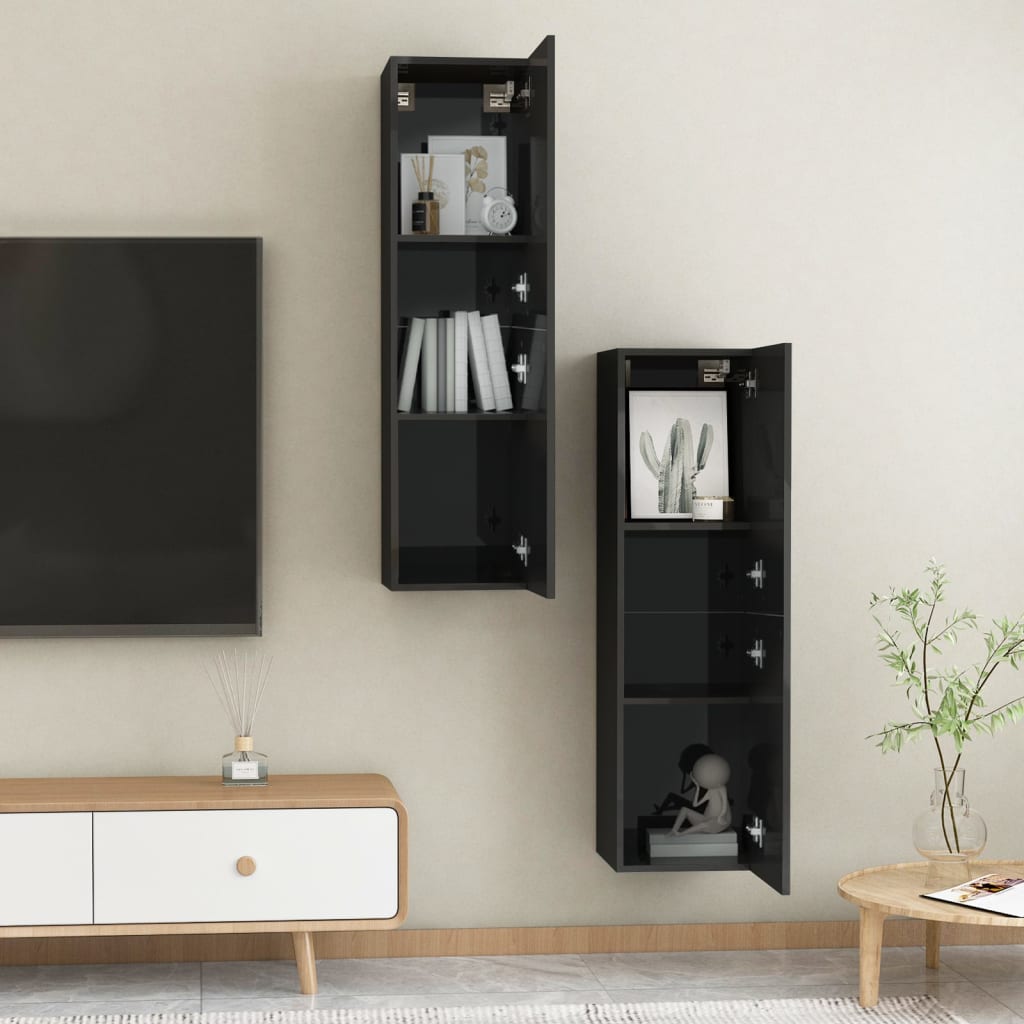 vidaXL TV skrinky 2 ks, lesklé čierne 30,5x30x110 cm, kompozitné drevo