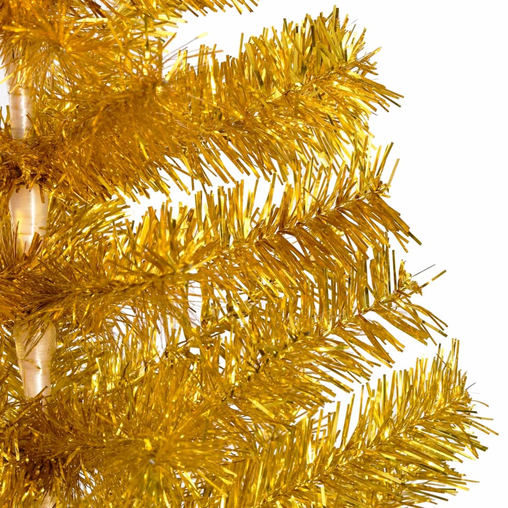 vidaXL Osvetlený umelý vianočný stromček+stojan, zlatý 120 cm, PET