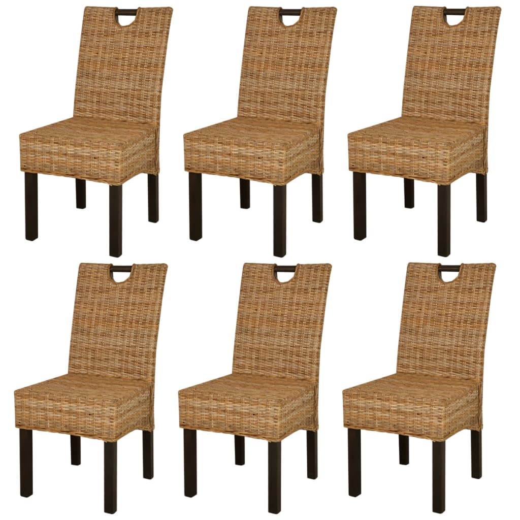 vidaXL Jedálenská stolička, 6 ks, ratan kubu a mangové drevo