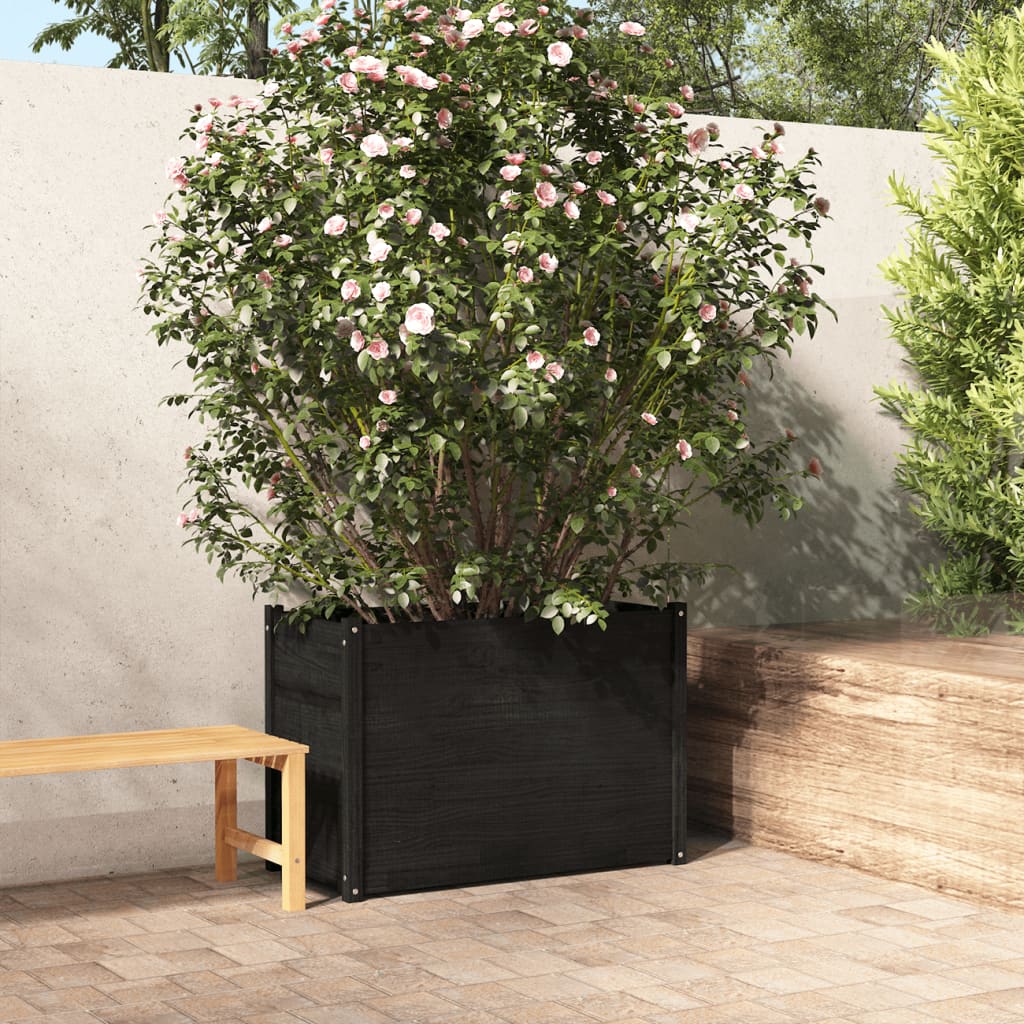 vidaXL Záhradný kvetináč čierny 100x50x70 cm masívne borovicové drevo