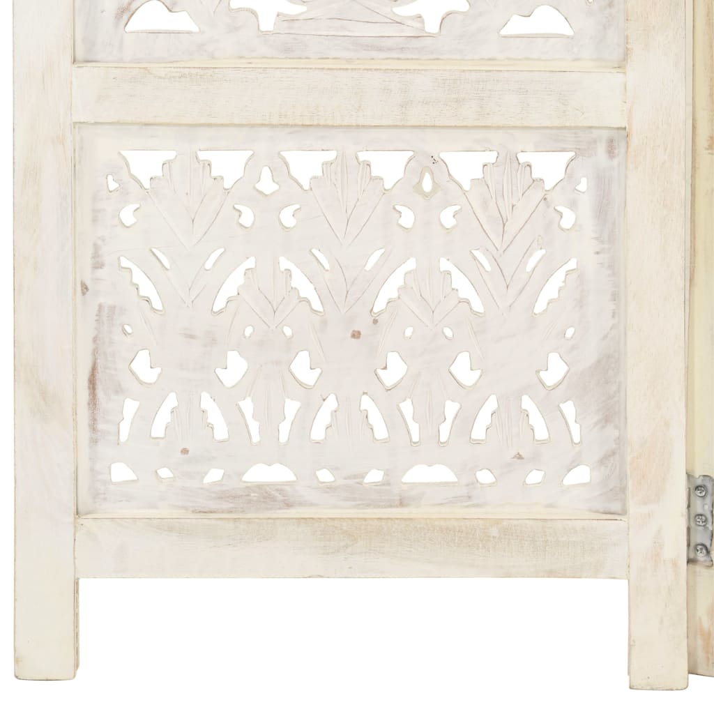 vidaXL Ručne vyrezávaný 5-panelový paraván biely 200x165 cm mangovníkový masív