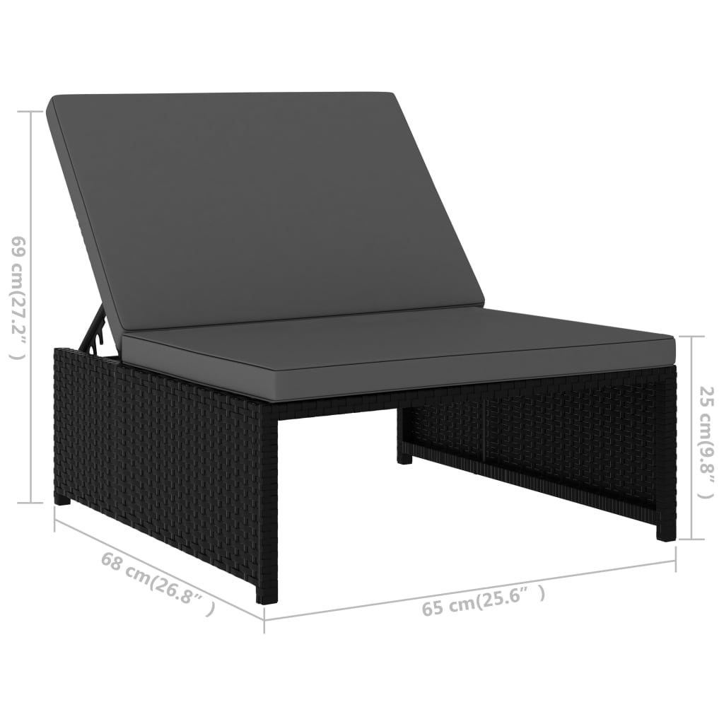 vidaXL Záhradné ležadlá so stolíkom 2 ks čierne polyratanové