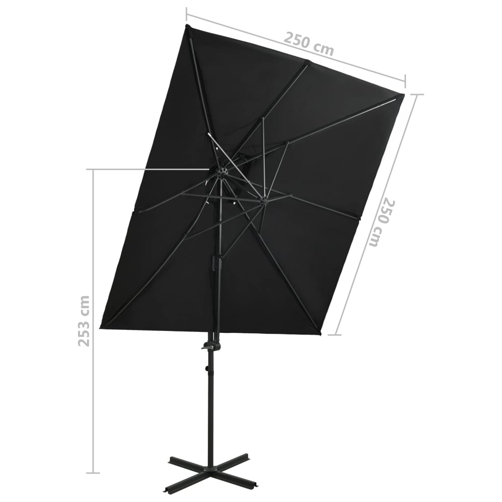 vidaXL Závesný slnečník s dvojitou strieškou čierny 250x250 cm