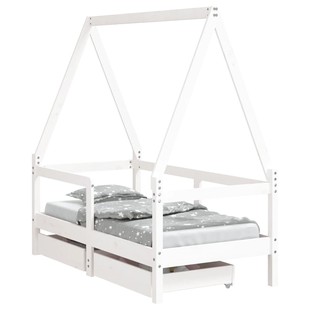 vidaXL Rám detskej postele so zásuvkami biely 70x140 cm mas. borovica