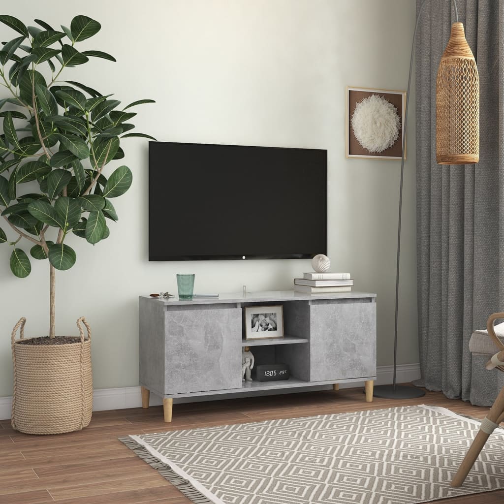 vidaXL TV stolík nohy z masívneho dreva betónové sivé 103,5x35x50cm