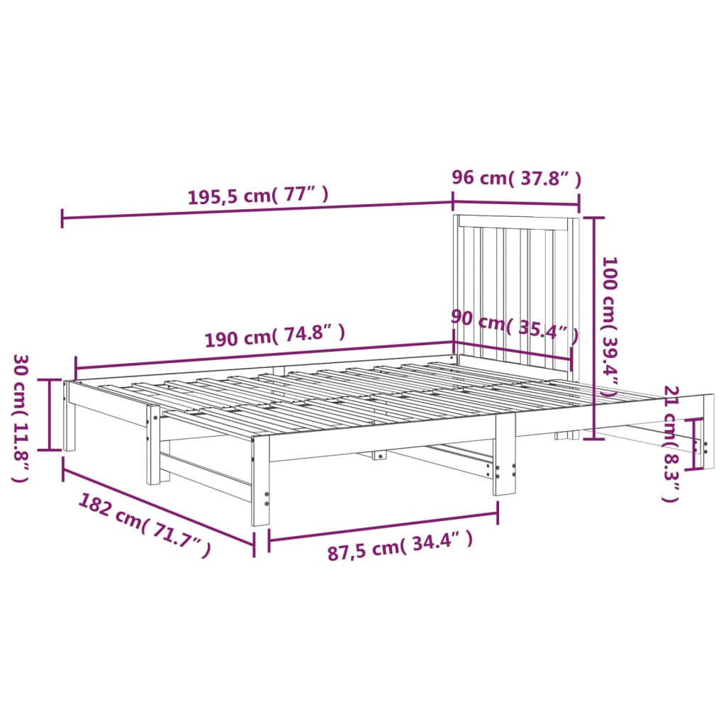 vidaXL Rozkladacia denná posteľ medová 2x(90x200) cm borovicový masív