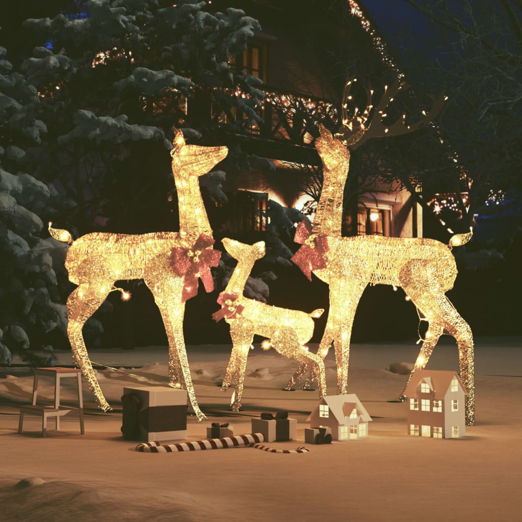vidaXL Vianočná dekorácia s rodinou sobov zlatá 201 LED diód