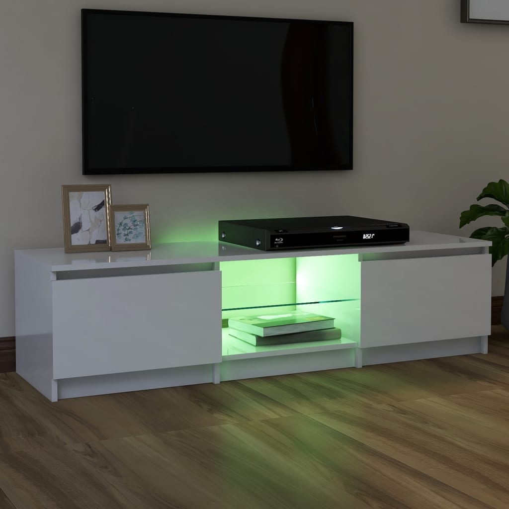 vidaXL TV skrinka s LED svetlami lesklá biela 140x40x35,5 cm