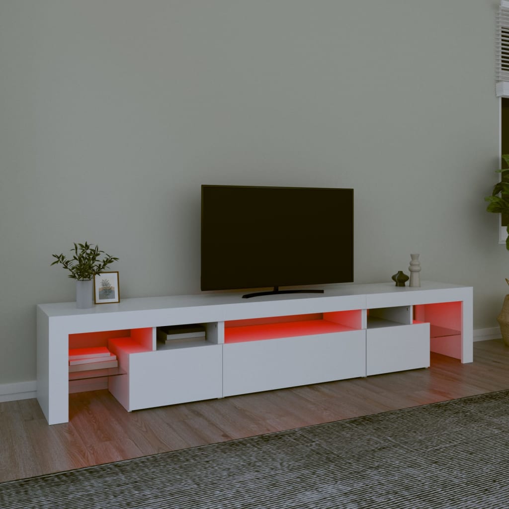 vidaXL TV skrinka s LED svetlami biela 215x36,5x40 cm