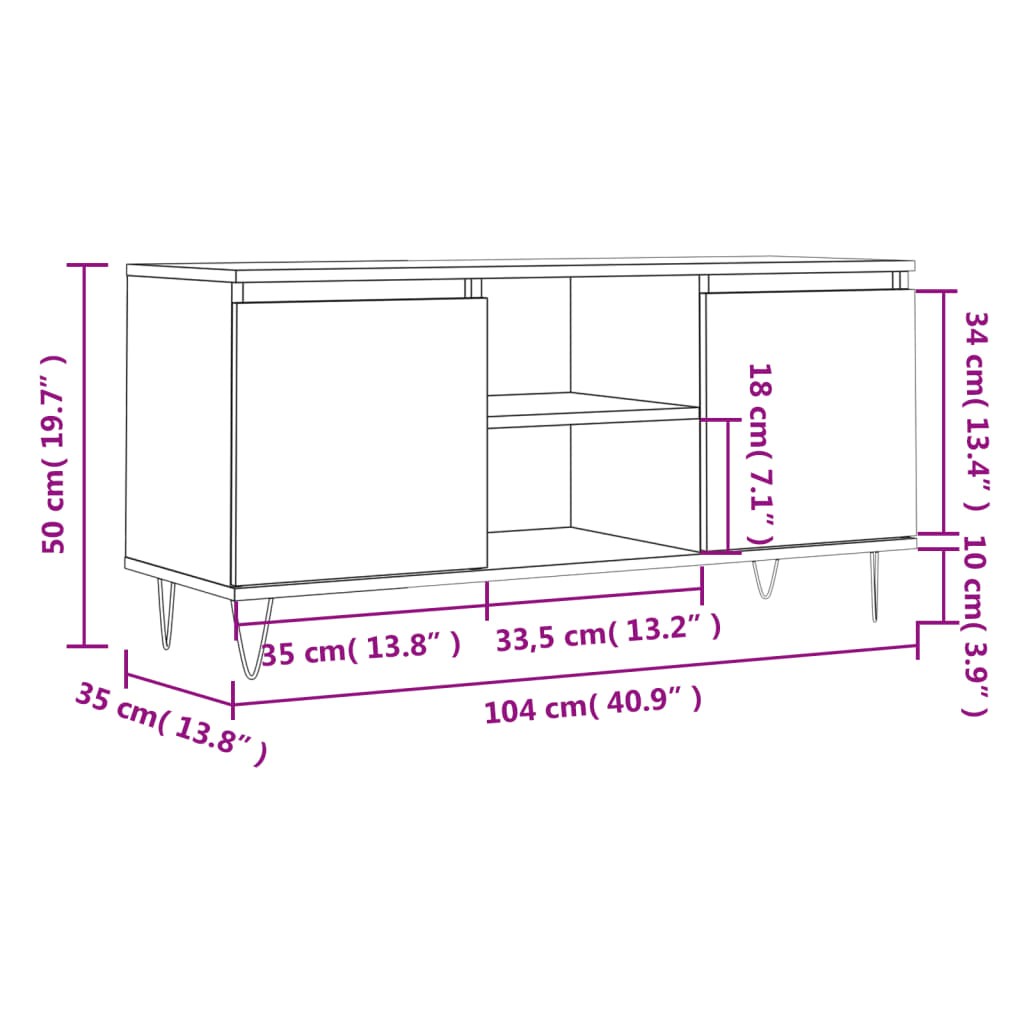 vidaXL TV skrinka sivý dub sonoma 104x35x50 cm kompozitné drevo