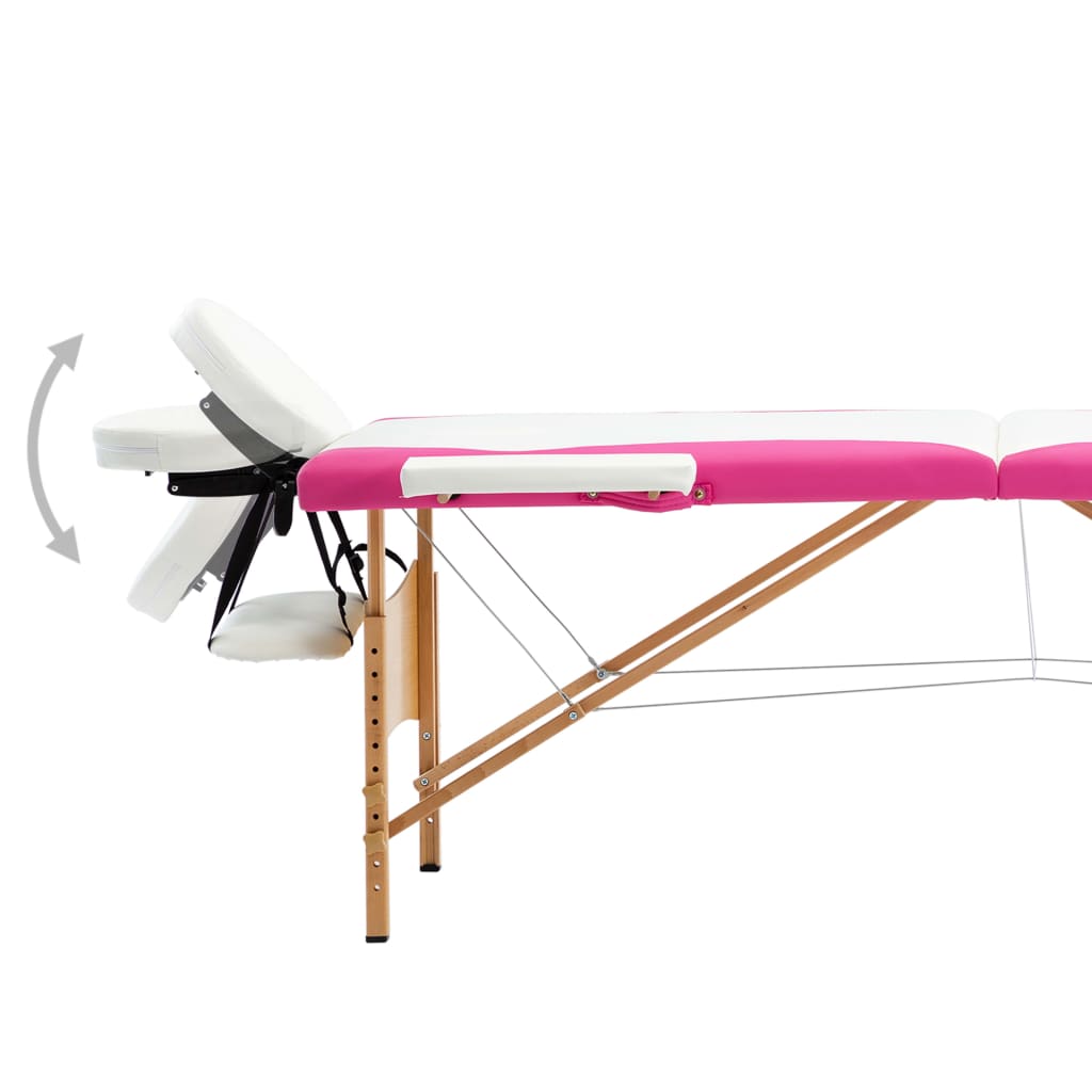 vidaXL Skladací masážny stôl, 2 zóny, drevo, bielo ružový