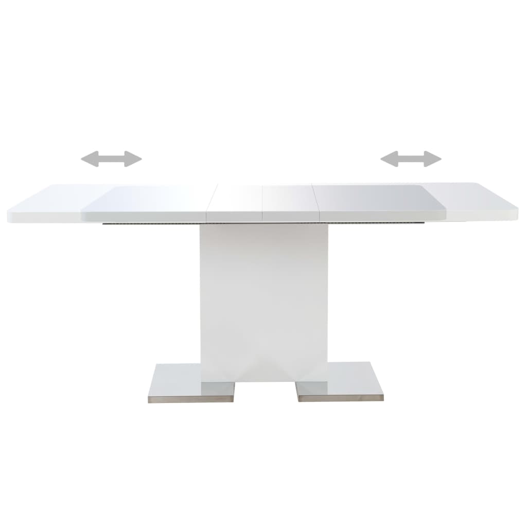 vidaXL Rozkladací kuchynský stôl z MDF 180x90x76 cm lesklý biely