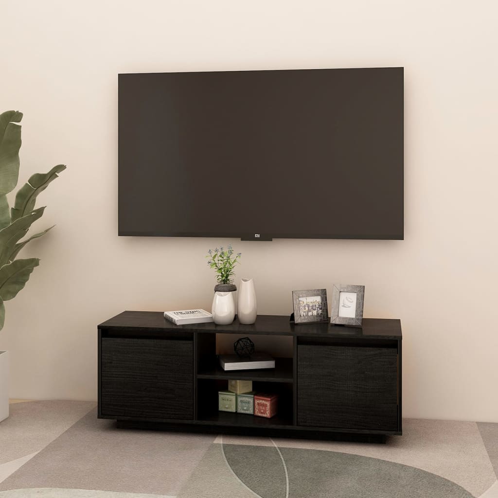 vidaXL TV skrinka čierna 110x30x40 cm borovicový masív