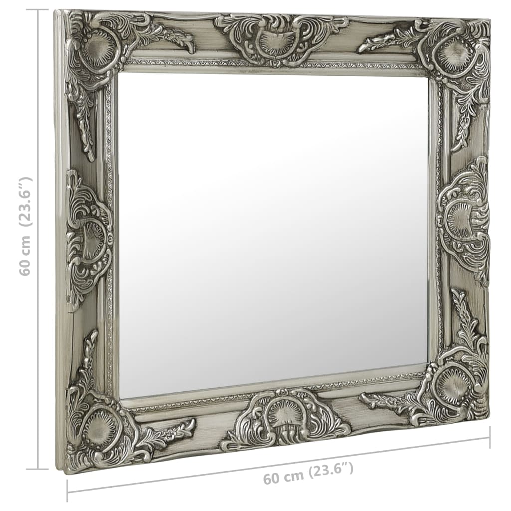 vidaXL Nástenné zrkadlo v barokovom štýle 60x60 cm strieborné