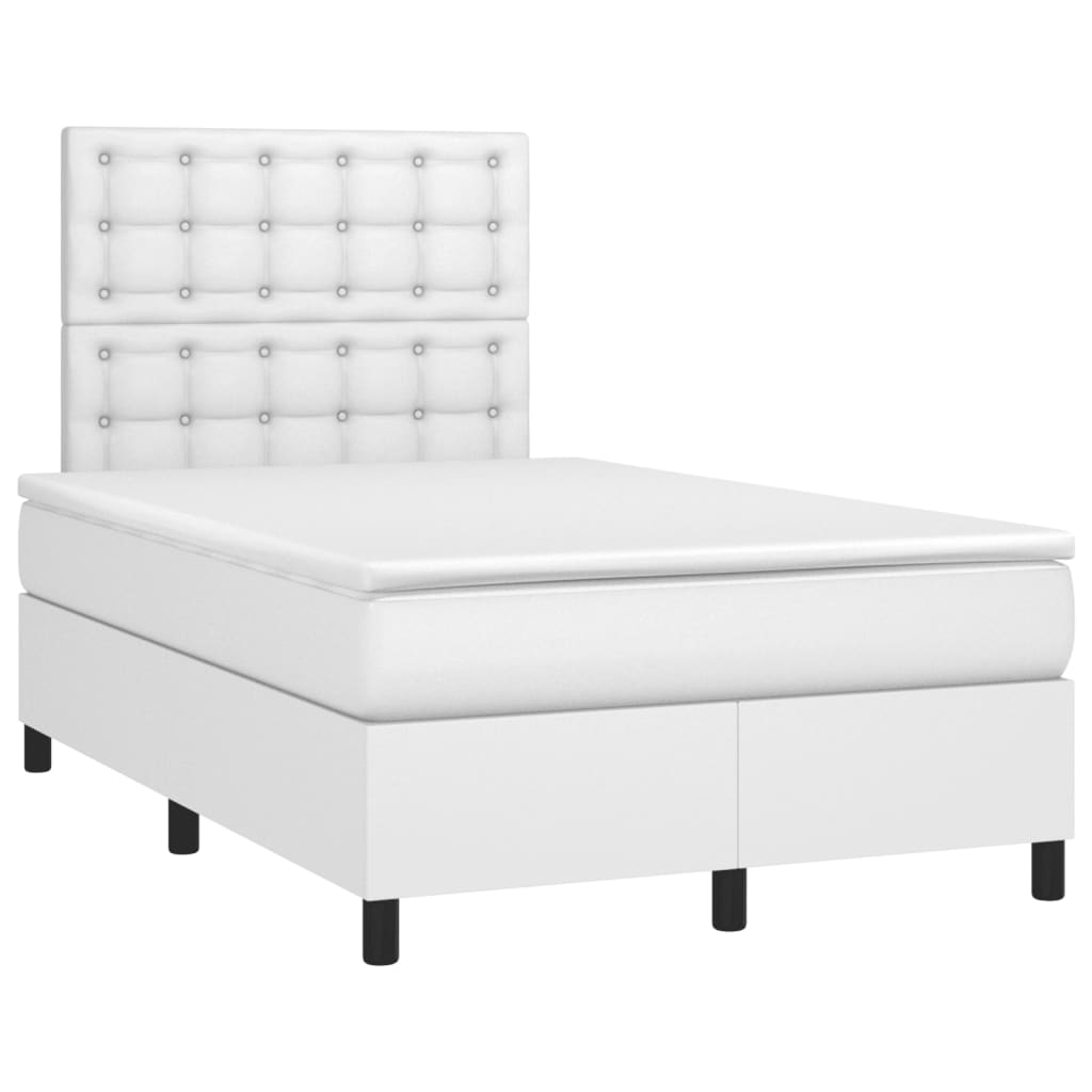 vidaXL Boxspring posteľ s matracom a LED, biela 120x190 cm, umelá koža