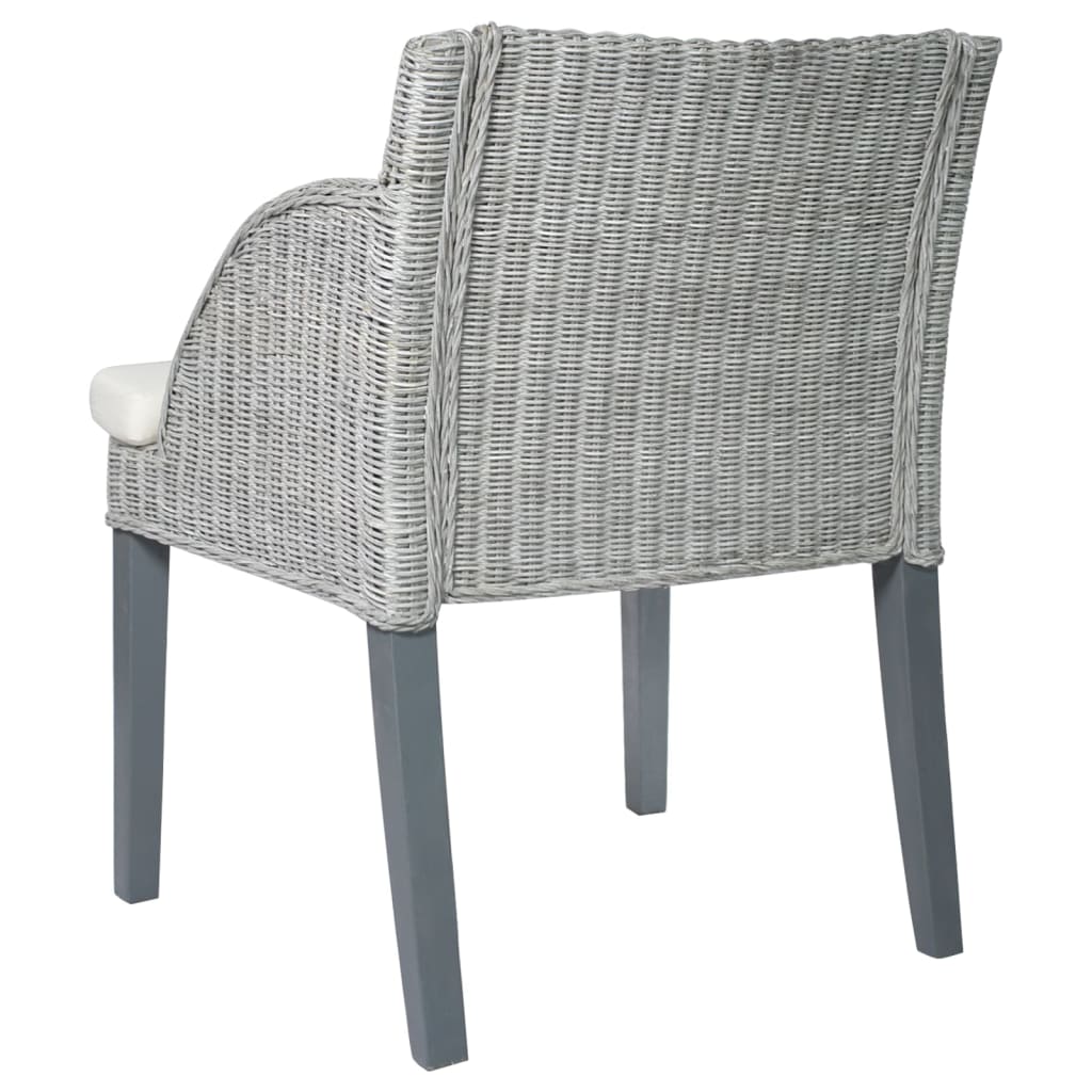 vidaXL Jedálenská stolička s podložkou sivá prírodný ratan