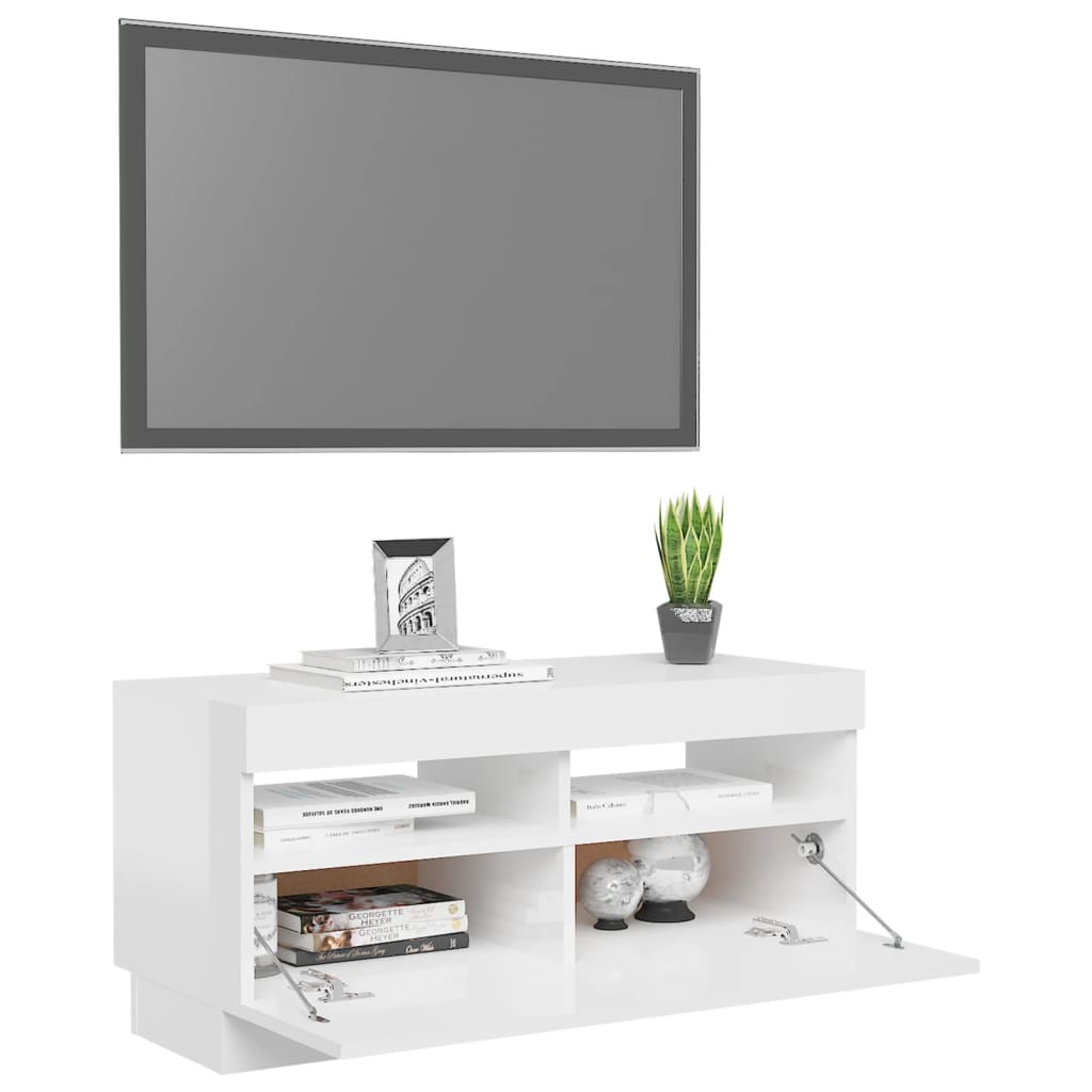 vidaXL TV skrinka s LED svetlami lesklá biela 80x35x40 cm