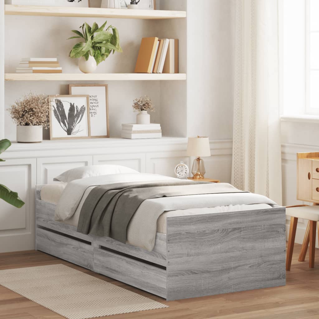 vidaXL Rám postele so zásuvkami sivý sonoma 75x190 cm malé jednolôžko