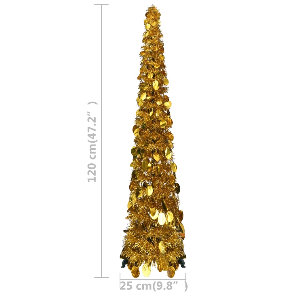 vidaXL Rozkladací umelý vianočný stromček, zlatý 120 cm, PET