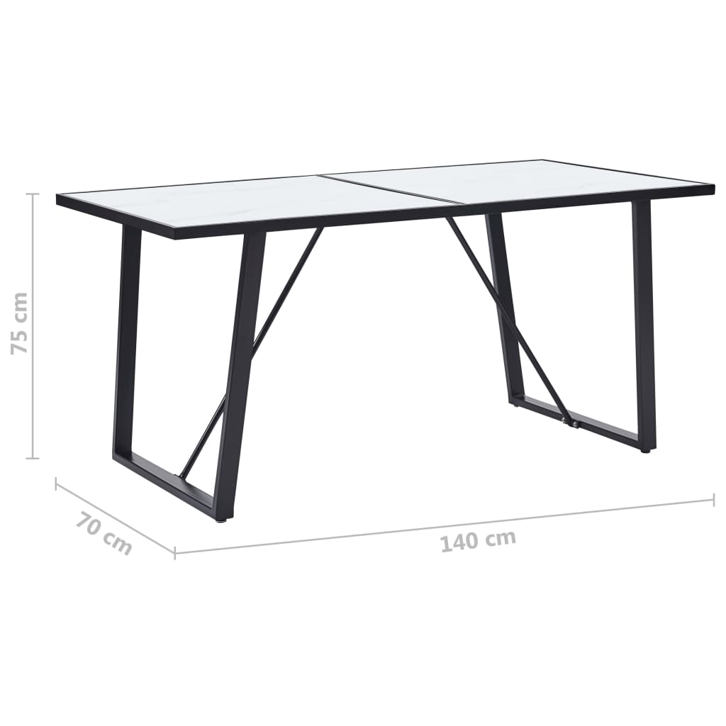 vidaXL Jedálenský stôl, biely 140x70x75 cm, tvrdené sklo