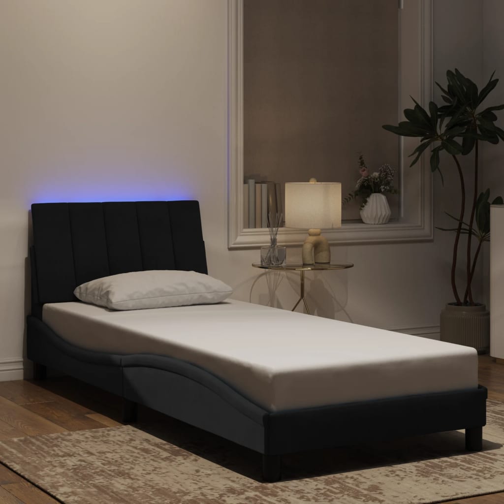 vidaXL Rám postele s LED svetlami čierny 90x190 cm zamat