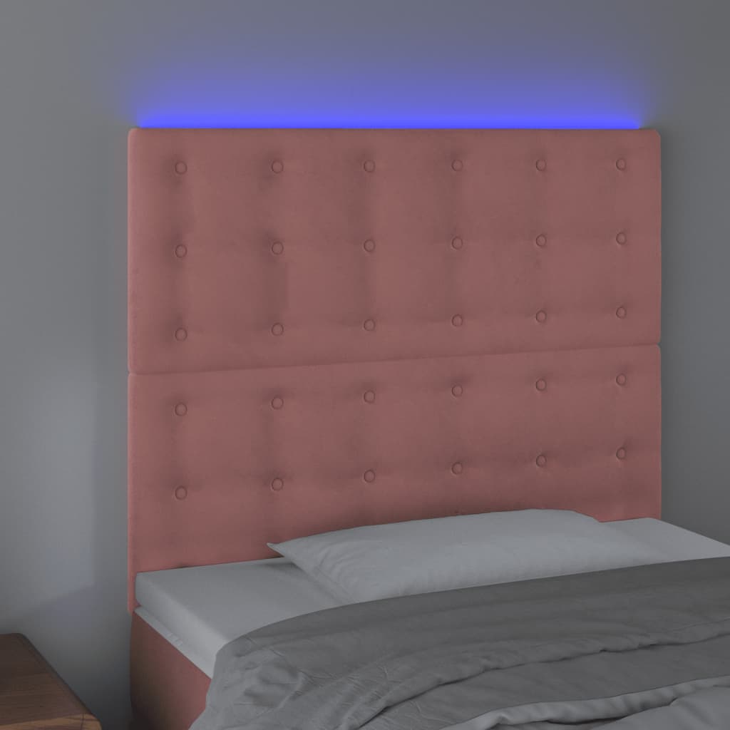 vidaXL Čelo postele s LED ružové 80x5x118/128 cm zamat