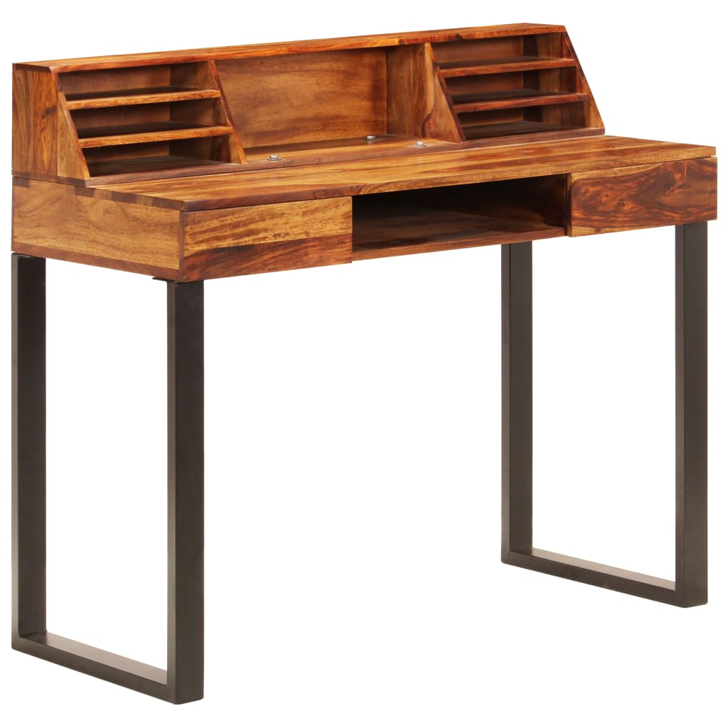 vidaXL Stôl 110x50x94 cm masívne sheeshamové drevo a oceľ
