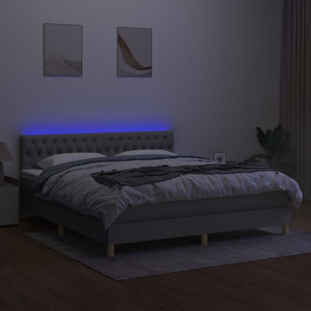 vidaXL Posteľ boxsping s matracom a LED bledosivá 180x200 cm látka