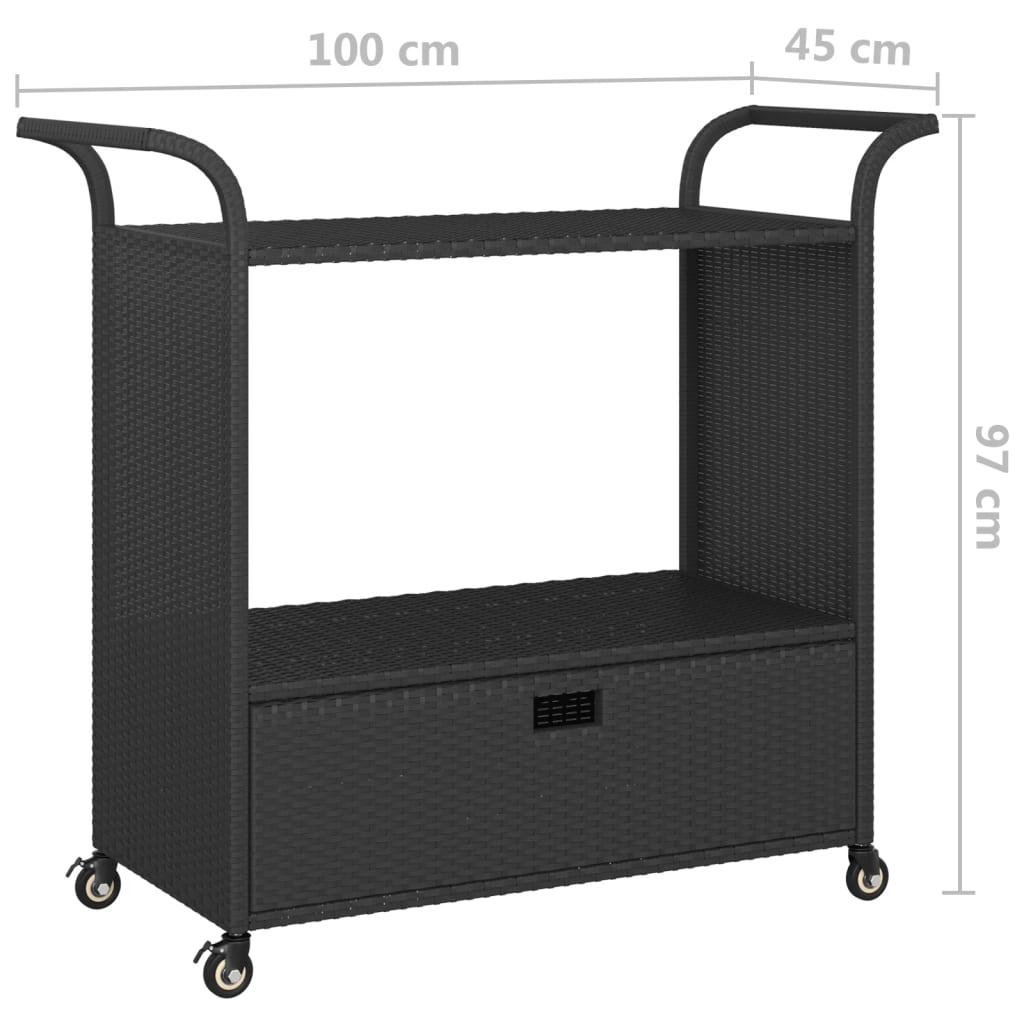 vidaXL Barový vozík so zásuvkou čierny 100x45x97 cm polyratan