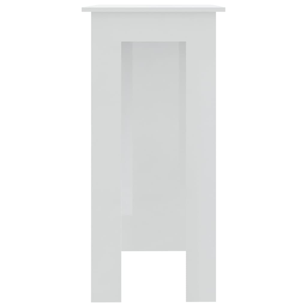 vidaXL Barový stôl s poličkou lesklý biely 102x50x103,5 cm drevotrieska