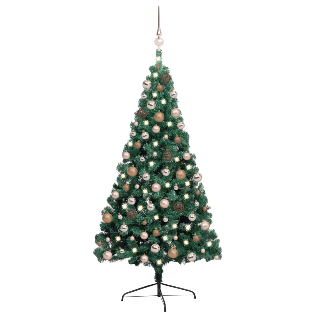 vidaXL Osvetlený umelý polovičný vianočný stromček+gule, zelený 240 cm