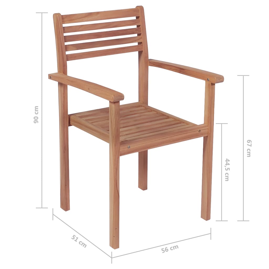 vidaXL Stohovateľné záhradné stoličky 6 ks tíkový masív