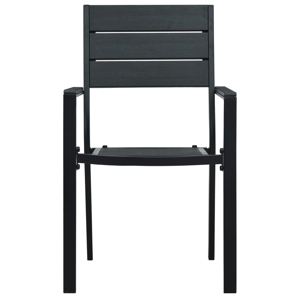 vidaXL Záhradné stoličky 2 ks, čierne, HDPE, drevený vzhľad