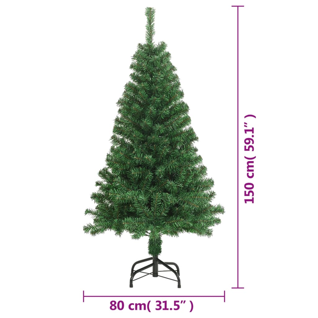 vidaXL Umelý vianočný stromček s hustým ihličím, zelený 150 cm, PVC