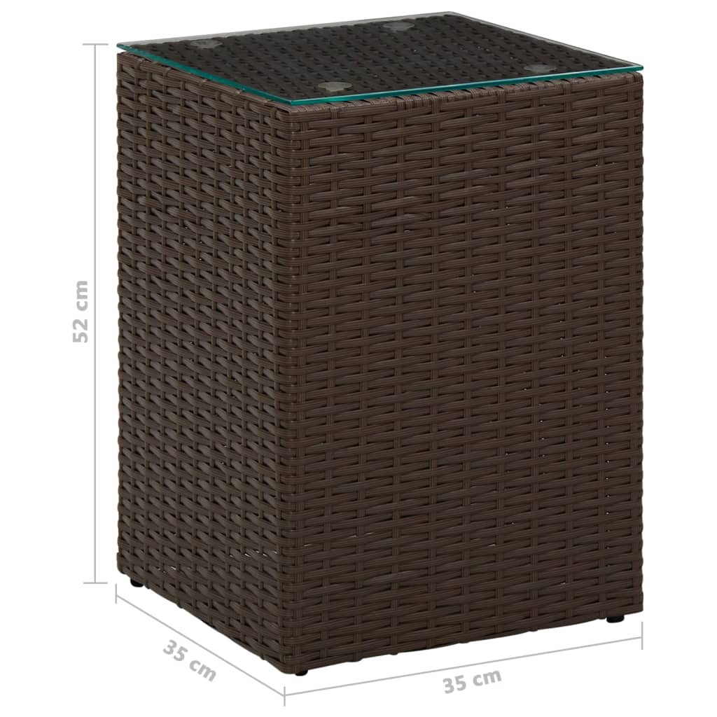 vidaXL Bočný stolík so sklenenou doskou hnedý 35x35x52 cm polyratanový
